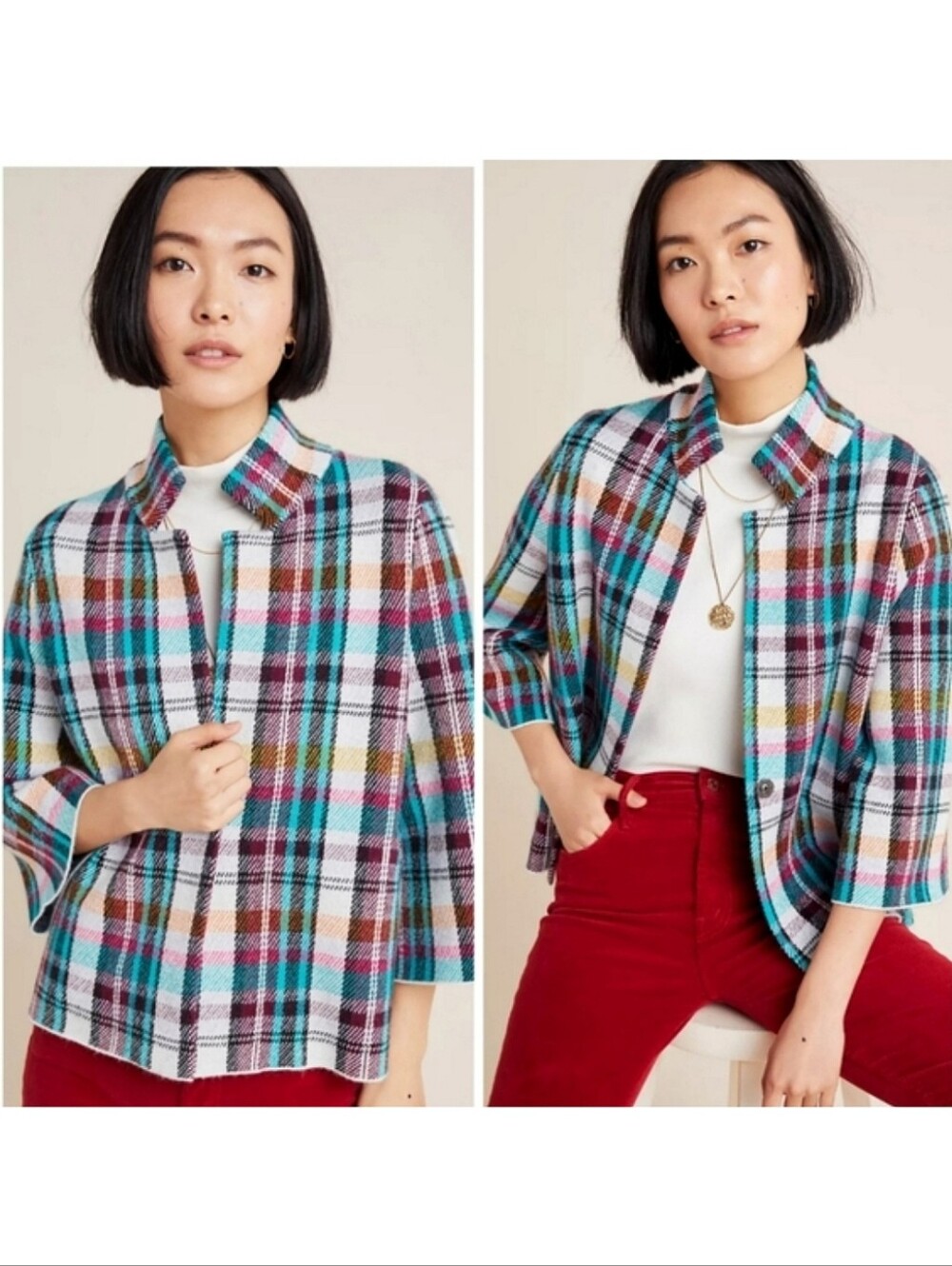 🆕️ Anthropologie Rosetta Cropped Plaid Jacket XS | NWT | Colorful Plaid
